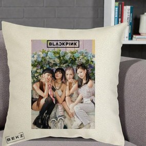 Perna Personalizata K-pop BLACKPINK Foto Grup, 40x40 cm, Ecru, Husa Detasabila, Perna Inclusa, BEKZ®