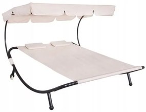 Sezlong pentru gradina, dublu, metalic, cu parasolar si 2 roti, crem, 175x200 cm, Springos 