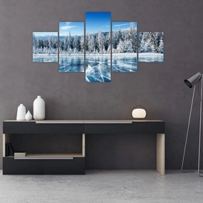 Tablou cu lacul înghețat și copacii înzăpeziți (125x70 cm), în 40 de alte dimensiuni noi