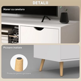 HOMCOM Mobilier TV de 50" cu Sertar, Raft Deschis și 2 Dulapuri, Mobilier TV cu 5 Picioare din Lemn, 110x40x50 cm, Alb | Aosom Romania