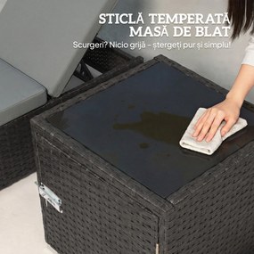 Outsunny Set 2 Șezlonguri de Grădină din Ratan cu Măsuță Laterală și Spătar Reglabil, 184x60x22 cm, Gri Închis | Aosom Romania