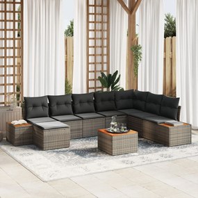 vidaXL Set de canapele pentru grădină cu pernă 9 pcs Gri Rattan poli