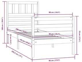 Cadru de pat Single 3FT, maro miere, 90x190 cm, lemn masiv maro miere, 90 x 190 cm