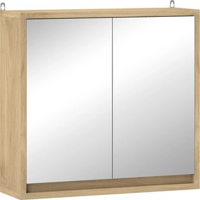 HOMCOM Dulap de Baie cu Oglindă, 2 Uși și Raft Reglabil, 48 x 14,5 x 45 cm, Culoarea Lemnului | Aosom Romania