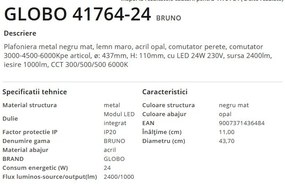 Plafoniera LED cu aspect lemn design modern Bruno maro 43,7cm 24W
