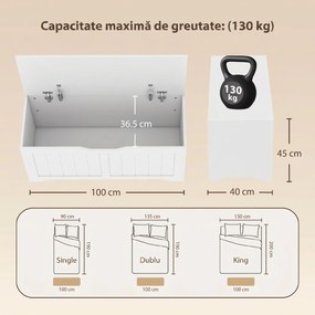 HOMCOM Bancă de Depozitare cu cu 2 Balamale de Siguranță 100 cm, PAL, Alb | Aosom Romania