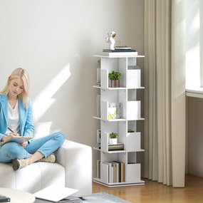HOMCOM Bibliotecă rotativă cu 4 niveluri, 16 compartimente, acces ușor, pentru dormitor, living, birou, PAL, alb | Aosom Romania