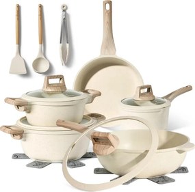 La mâna a doua: Set oale si tigai Just Perfecto JL-888, 14 piese, Finisaj marmura, Inductie, Accesorii, Bej
