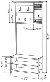 Cuier de perete cu pantofar NOMAD 182x78 cm negru/antracit