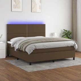 vidaXL Pat cu arcuri, saltea și LED, maro închis, 160x200 cm, textil