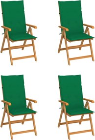 vidaXL Scaune de grădină cu perne verzi, 4 buc., lemn masiv de tec