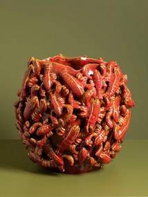Vas decorativ din ceramica cu motive marine in relief "Lobster Reef"