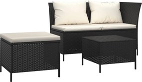 vidaXL Set mobilier de grădină cu perne, 3 piese, negru, poliratan