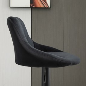 HOMCOM Set de 2 tabureți de bar cu spătar, aspect catifelat, cadru din oțel, scaune de bucătărie reglabile înălțime cu suport pentru picioare, rotative, taburet de bar, negru | Aosom Romania