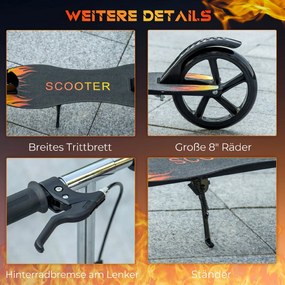 HOMCOM Trotinetă Pliabilă pentru Copii 7-14 Ani, Reglabilă pe 3 Înălțimi, Roți Mari din Plastic și Metal, 86x35x93/98/103 cm, Negru | Aosom Romania