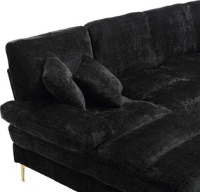 Canapea modulară mare, modernă, în formă de U, din chenille, cu dublu șezlong rabatabil, Negru