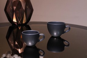 Set 200 Cesti + 200 Farfurii Cafea Vulcano (100 Cesca Espresso 70ml, 100 Ceasca Cappuccino 200ml, 200 Farfurii ) Negru Mat Carbon
