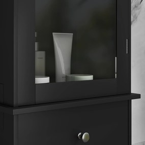 kleankin Coloană Baie economisitoare de spațiu cu dulăpior, sertar și rafturi din MDF, 40x27x171.5cm, Negru | Aosom Romania