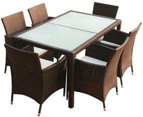 43119 vidaXL Set mobilier de exterior cu perne, 7 piese, maro, poliratan