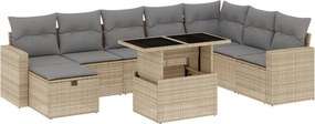 vidaXL Set canapele de grădină, 9 piese, cu perne, bej, poliratan