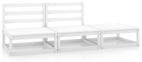 Set mobilier de gradina, 3 piese, alb, lemn masiv de pin Alb, 2x mijloc + suport pentru picioare, 1