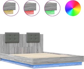 vidaXL Cadru de pat cu tăblie și lumini LED, gri sonoma, 150x200 cm