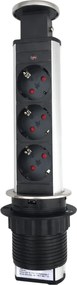 Priză încorporabilă în blat Lift Box Design Light, 3 prize Schuko, inox, D:71 mm Plastic, Inox, D:71 mm; H:285 mm