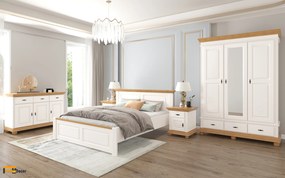 Dormitor Select lemn masiv, Alb/Stejar montaj gratuit