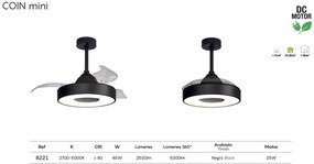 Lustra LED cu Ventilator si telecomanda Mini COIN negru