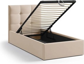Pat maro deschis tapițat cu spațiu de depozitare cu somieră 90x200 cm Phaedra – Micadoni