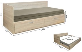 Canapea extensibilă Menetas (Stejar nisipiu + oliva) (cu somieră și saltea) (cu sp. depozitare). 1098583