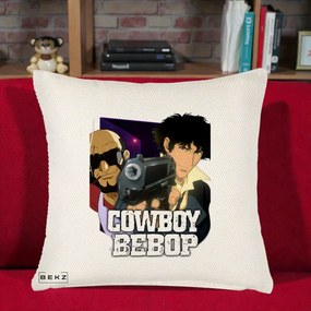 Perna Personalizata Cowboy Bebop Spike si Jet Poster, 40x40 cm, Crem Reliefat, Husa Detasabila, Perna Inclusa, BEKZ®