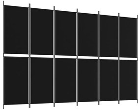 350241 vidaXL Paravan de cameră cu 6 panouri, negru, 300x200 cm, textil