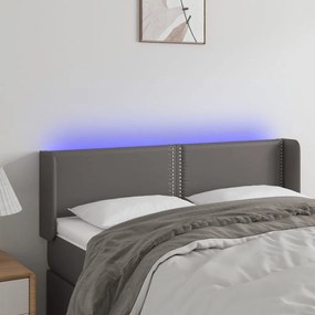 3123190 vidaXL Tăblie de pat cu LED, gri, 147x16x78/88 cm, piele ecologică
