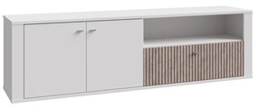 Comoda TV AMBRA, cu 2 usi si 1 sertar , alb + stejar Rovere, 196x42x58 cm