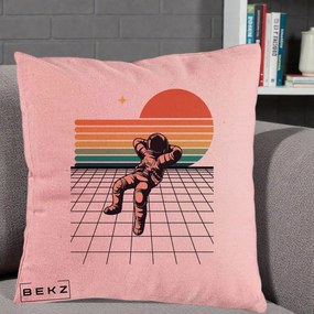 Perna Decorativa Astronaut Retro Space, 40x40 cm, Roz, Husa Detasabila, Perna Inclusa, BEKZ®