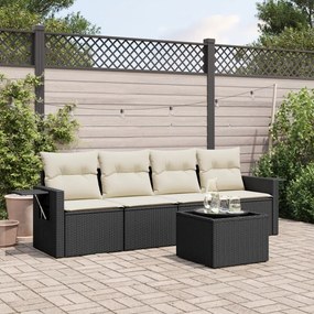 vidaXL Set mobilier de grădină cu perne, 5 piese, negru, poliratan