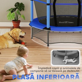 HOMCOM Trambolină Elastică pentru Copii cu Plasă de Siguranță și Țevi Căptușite, Vârstă 3-10 Ani, Ø140x190 cm, Albastru | Aosom Romania