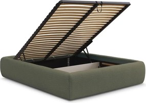 Pat matrimonial verde închis tapițat cu spațiu de depozitare/fără tăblie cu somieră 180x200 cm Inera – Bobochic Paris