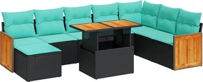 vidaXL Set canapele grădină cu perne 11 piese, negru, poliratan/acacia