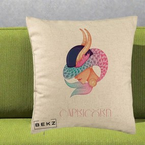Perna Personalizata Zodiac Capricorn Cowgirl, 40x40 cm, Bej, Husa Detasabila, Perna Inclusa, BEKZ®