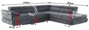 Colţar, material textil gri, model dreapta, BUTON P