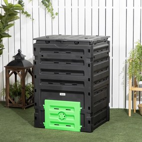 Outsunny Compostor de grădină 450 L, recipient pentru compost, 80 de aerisiri și 2 uși glisante, 69 x 71 x 103 cm, negru | Aosom Romania