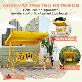 AIYAPLAY Leagăn pentru Copii cu Copertină Reglabilă și Centură de Siguranță, 120x112x75 cm, Galben | Aosom Romania