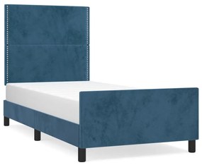 Cadru de pat cu tablie, albastru inchis, 100x200 cm, catifea Albastru inchis, 100 x 200 cm, Culoare unica si cuie de tapiterie