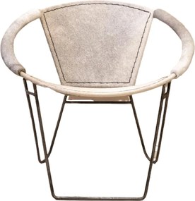 Fotoliu gri din piele de vacă cu structură din metal, „Arceau”