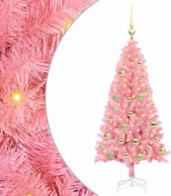 vidaXL Brad de Crăciun cu 150 LED cu suport Roz 120 cm PVC