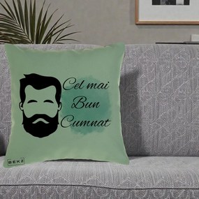 Cadou pentru Cumnat - Perna Personalizata Cel mai Bun Cumnat cu Portret Barbat si Pete Teal, 40x40 cm, Verde, Husa Detasabila, Perna Inclusa, BEKZ®