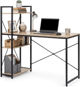 Birou cu raft LOFTY 120x60 cm, negru / decor stejar