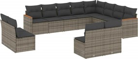 vidaXL Set canapea de grădină cu perne, 12 piese, gri, poliratan